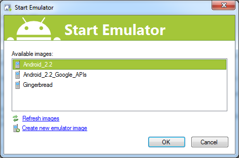 Choosing an emulator image to start
