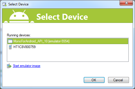 Selecting the device on which to run the application